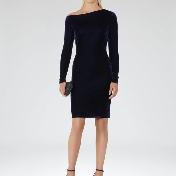 NWT Reiss Xeni Blue Velvet Dress Sz 4 - Picture 1 of 6